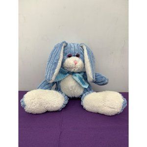Kids of America Corp Blue Corduroy Plush Stuffed Animal Bunny Blue Bow Pink Plas